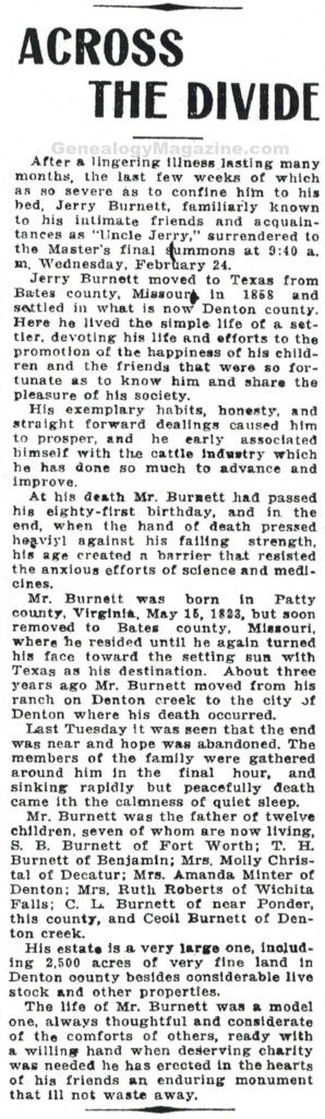 BURNETT, Jerry obituary 2