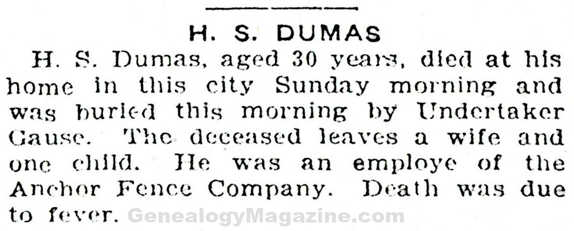 DUMAS, H S obituary