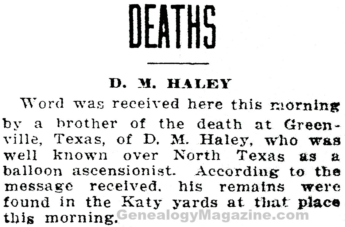 HALEY, D M obituary