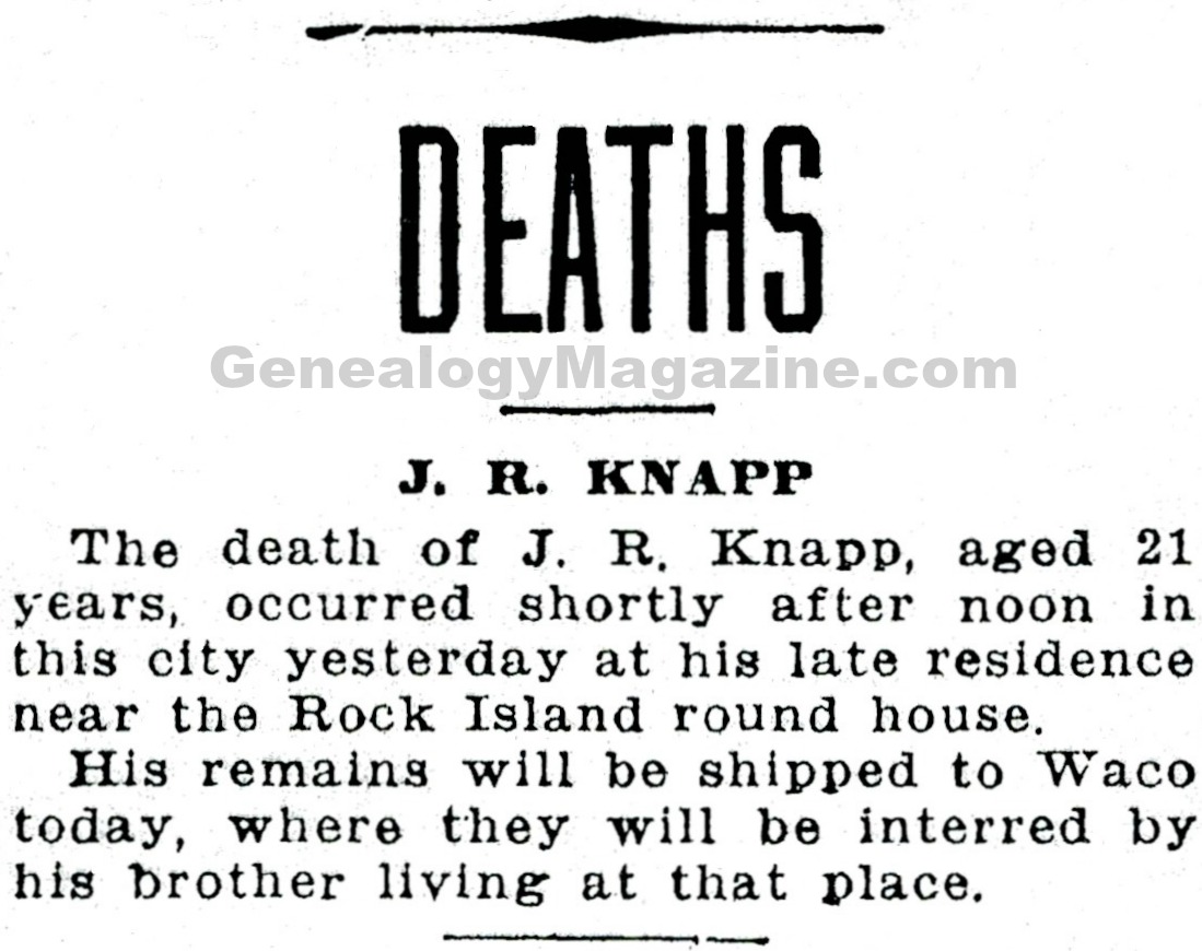 KNAPP, J R obituary 2
