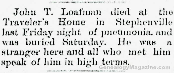 LOAFMAN, John T obituary