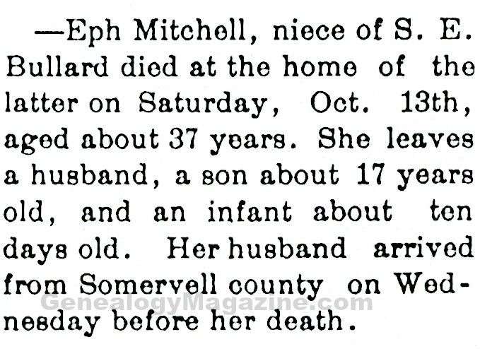 MITCHELL, Eph obituary