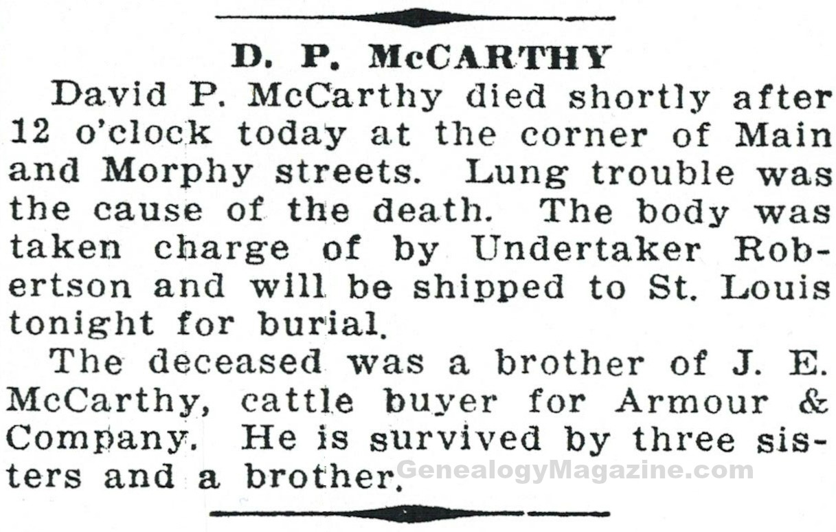 McCARTHY, D P obituary 3