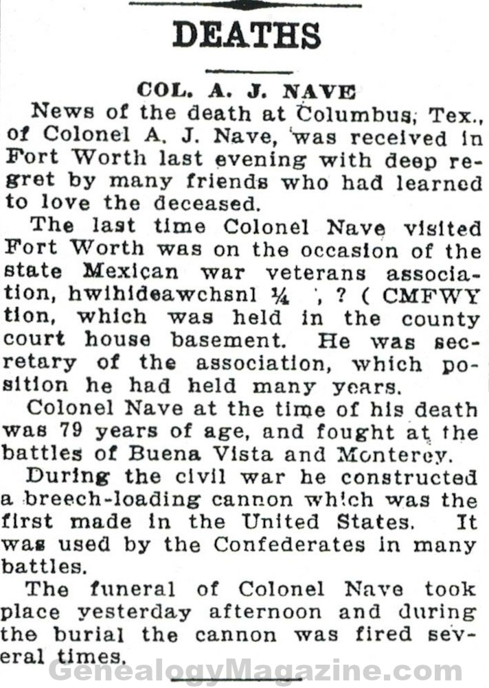 NAVE, A J Col obituary 2