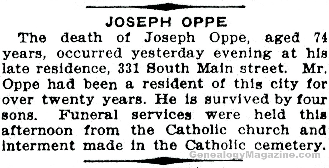 OPPE, Joseph obituary 2