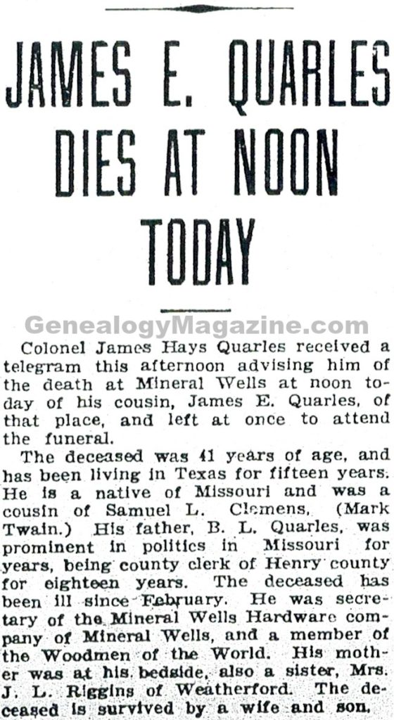 QUARLES, James obituary 2