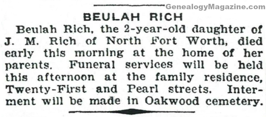 RICH, Beulah obituary