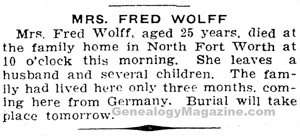 WOLFF, Fred Mrs obituary 2