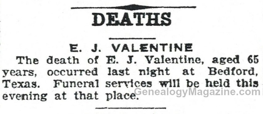 E. J. Valentine obituary