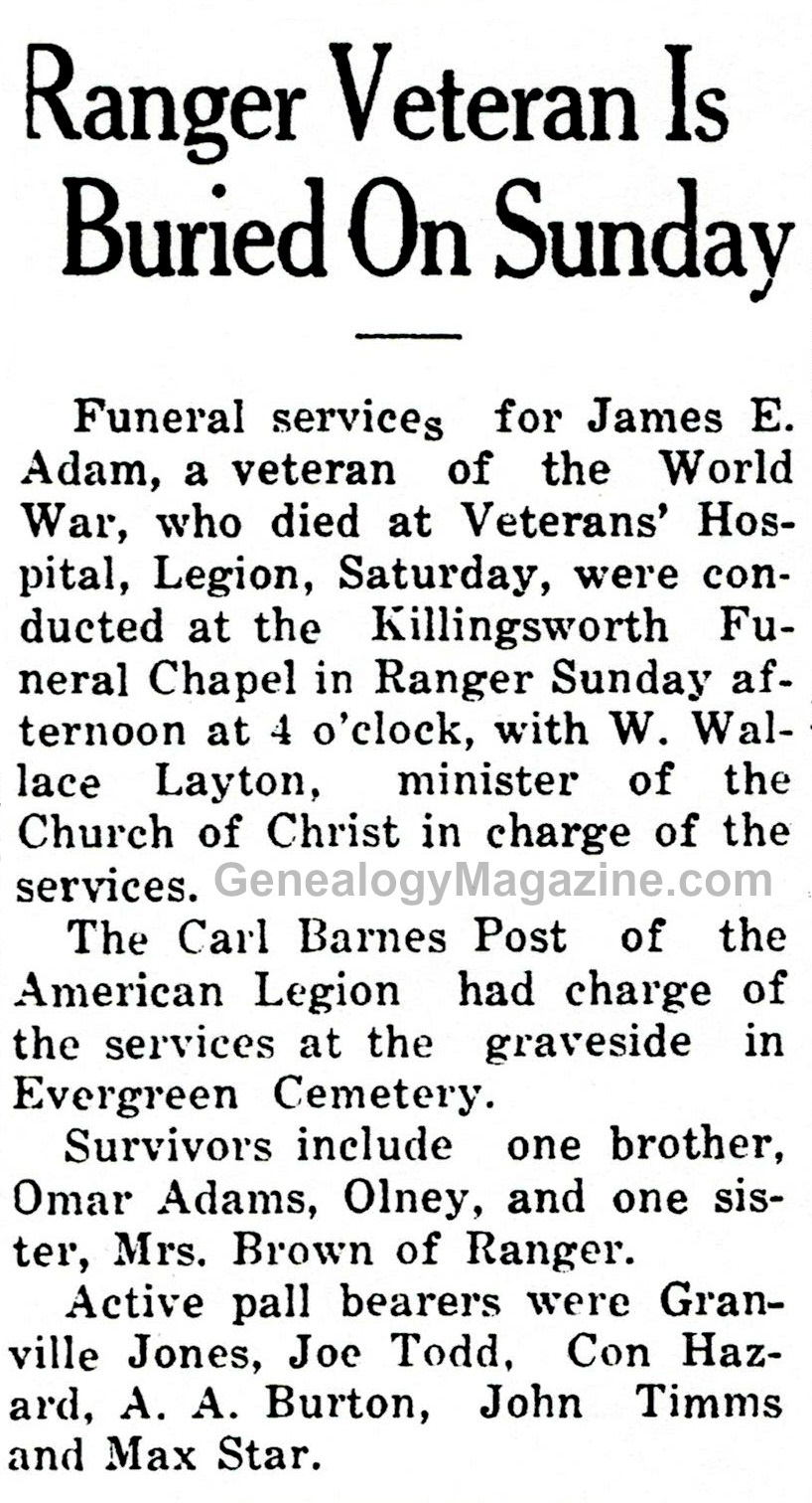 ADAMS, James E obituary