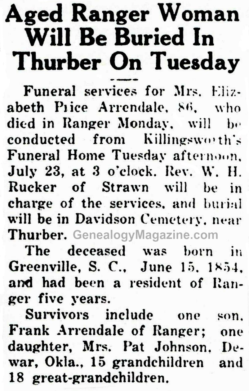 ARRENDALE, Elizabeth obituary