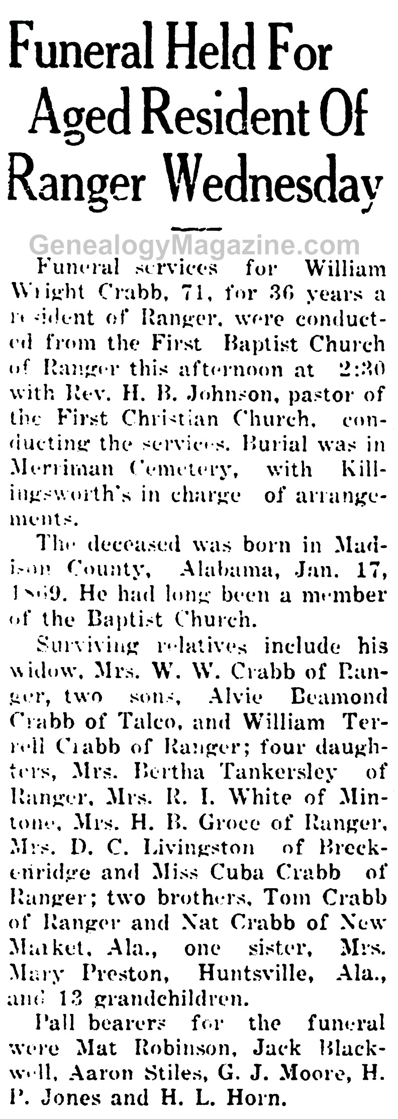 William Wright Crabb obituary