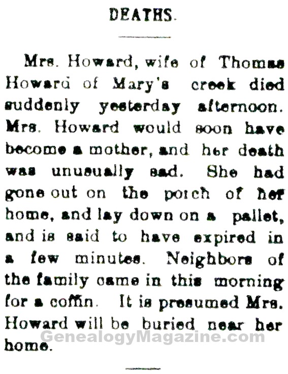 Mrs Thomas Howard obituary