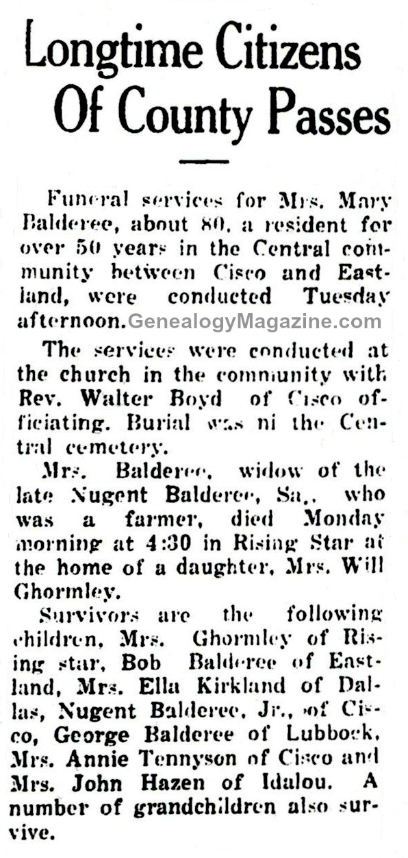 Mary Balderee obituary