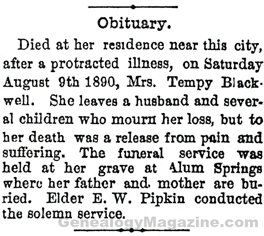 Tempy Blackwell obituary