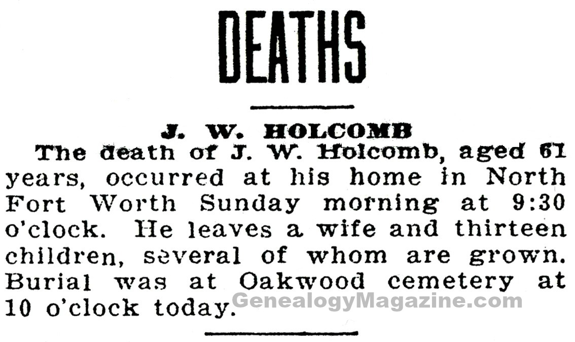 J. W. HOLCOMB obituary