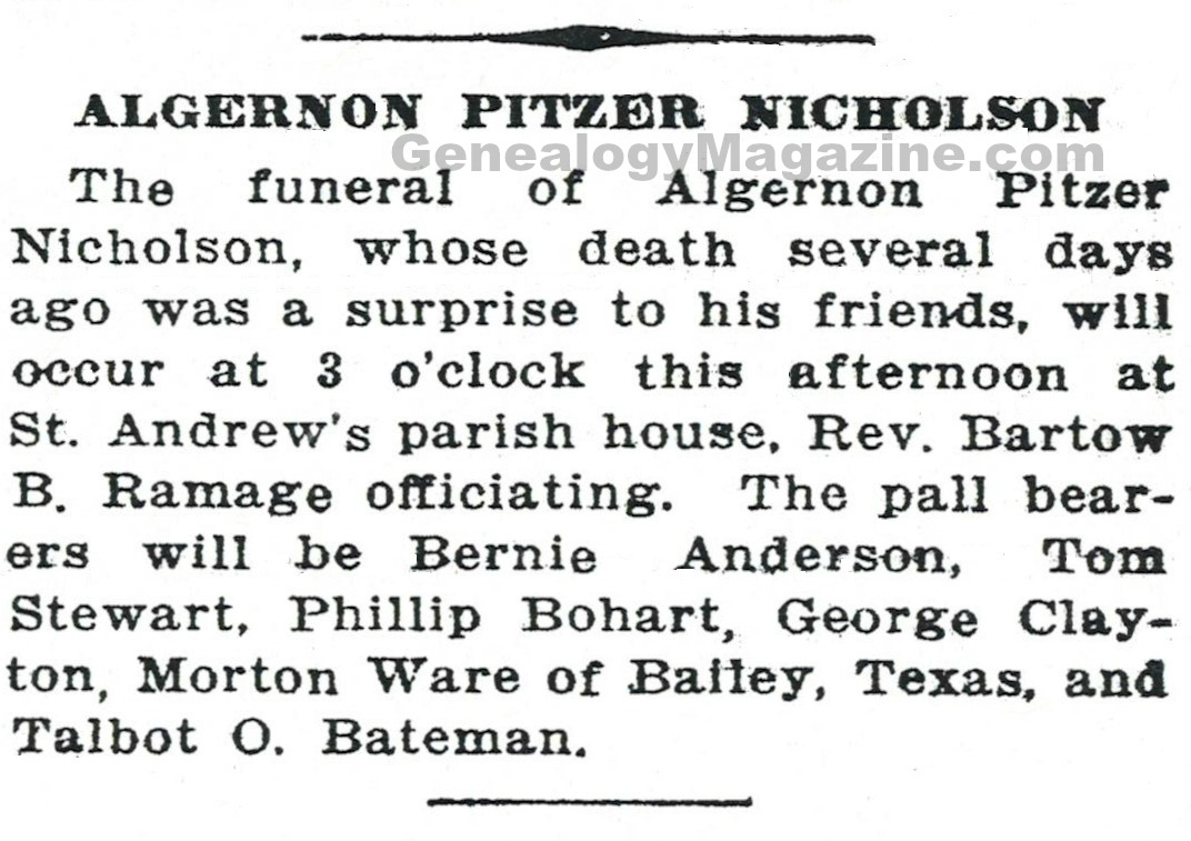 Algernon Pitzer Nicholson obituary